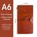 Vintage A6 PU-Leder-Notizbuch in Braun mit Federprägung und Bindeseil-Verschluss - Mama an Tochter Blatt / Braun