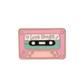 Macro detail of pink enamel cassette tape brooch with gold metal and Love Songs text - Love Songs Cassette (C1891-2)