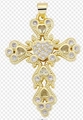 Golden copper cross pendant with heart-shaped cubic zirconia stones and pearls - Style 105/Gold Heart Pattern Clear Stone Cross