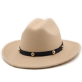 Classic khaki fedora hat with black band and gold studs for men and women - M(56-58cm) / Beige