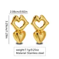 Golden stainless steel heart-shaped dangle earrings with polished hollow heart design - Stainless Steel Double Heart Dangle
