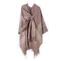 Brown plaid tassel shawl poncho with fringe details in elegant checkered pattern - Tassel Khaki