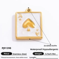 Golden and white enamel Ace of Spades pendant made of waterproof stainless steel - PJ91398-Ace of Spades Poker Card Charm