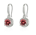 Elegant S925 silver drop earrings featuring large red round stones with diamond halos - Round Earrings [red Diamond] Led-71