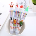 Christmas themed 10-color ballpoint pens with Santa, Snowman and Reindeer toppers - Happy Christmas 10-Color Ballpoint Pen / 0.7mm