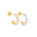 Detail showing the polished gold finish with white enamel segments and S925 silver hallmark - Segmented White Enamel Huggies