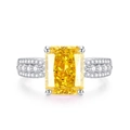 Elegant S925 silver ring featuring a large radiant yellow rectangle gemstone and pavé accents - Rectangular Three-Row Pavé Goose Yellow Style (FDJZ-113)