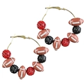 Boucles d'oreilles créoles football avec perles rugby brunes et cristaux rouges noirs - Football Marron-Cristaux Rouge Noir