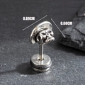Vintage punk skull with hat earring in antique silver finish with size dimensions - Capped Skull Stud (S369)