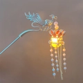 Horquilla de fénix con linterna LED brillante y borlas de perlas en tono plateado - Naranja