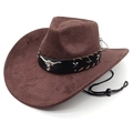 Cappello da cowboy marrone in finta pelle con emblema a testa di toro e cordoncino - M(56-58cm) / Castano