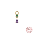 925 Silber Anhänger mit grünem Stein und lila Tropfen für Ohrringe, vergoldet - Gold Grünes Quadrat Violette Goutte (#47)
