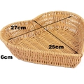 Heart-shaped faux rattan woven fruit basket in light brown, 27x25x6cm size - Heart Shaped Yellow Large
