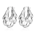 Polished silver stainless steel hollow hoop earrings with textured wavy design for women - Fan Shape Hollow (MS-012) / Steel
