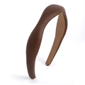 Retro brown faux leather padded headband with vintage solid color and soft beige lining - Premium Leather Brown