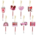 Set of 8 Valentine's Day acrylic 5D diamond painting pendants with pink and heart patterns - Style 28