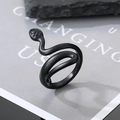 Macro view of matte black gothic snake ring with textured serpent head on a dark stone - Adjustable Open / Smooth Snake 2
