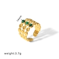 Vintage 18k gold plated stainless steel ring with green malachite stones and tiered texture - Three Green Round Gemstones Style (HF-J1385)