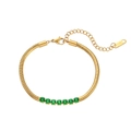 Bracelet chaîne serpent dorée avec sept pierres vertes rondes et breloque gravée K18 - Bracelet Chaîne Serpent Épaisse en Acier Or Zircon Vert