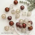 Set di 25 palline di Natale da 6cm marroni e oro con glitter e decori festivi - Confezione da 25 / Serie Marrone Champagne