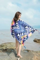 Ethnic style summer beach shawl scarf with colorful abstract tropical print in red and blue - Apricot-Multicolor Abstract Tropical / 180cm