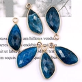 Faceted navy blue teardrop crystal pendants with gold-plated edges for DIY jewelry making - Blue Apatite