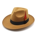 Chapeau fedora classique en laine camel avec ruban noir et plume colorée pour hommes et femmes - M (56-58cm) / Kaki