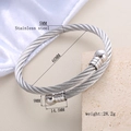 Brazalete abierto de acero inoxidable trenzado con extremos esféricos lisos - Color Acero