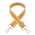 Close-up of ginger yellow and white striped woven strap with gold metallic swivel hooks - Gold Buckle / Yellow
