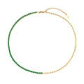Collier en perles dorées 18K et zircons verts émeraude au design bicolore - Patchwork de Chaîne à Billes en Acier / Couture Or Zircone Verte