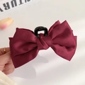 Elegant wine red satin bow hair claw clip with large ribbon design for women - Satin Bow Claw Clip / Dinner Wine Red