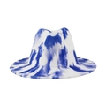Stijlvolle blauw-witte tie-dye wollen fedora hoed met klassieke brede rand - Eén Maat(58cm) / Koningsblauw Tie-Dye