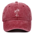 Casquette de baseball bordeaux délavée vintage avec broderie de cocotier blanc devant - Bordeaux