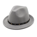 Detail of wool fedora hat featuring black band with gold and silver round studs - M (56-58cm) / Light Gray