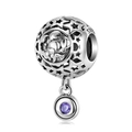 925 silver zodiac charm bead with hollow stars and purple gemstone for snake chain bracelet - Scorpio - Purple Zirconia