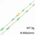 Gold titanium steel chain necklace with green cylindrical beads, 500mm length variant - Gold Green (KN232185-Z)