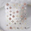 Stickers nail art 5D avec motifs floraux vintage et détails dorés, modèle MO-12 - Autocollant en Relief MO-012 (Fleurs et Étoiles Vintage)
