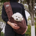 Borsa a tracolla per animali in tela di cotone marrone scuro per cani di taglia piccola - Con Tasche / caffè