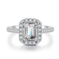 Luxurious S925 sterling silver emerald cut ring with pavé side stones on white background - US 5 / Emerald Cut 2ct-Silver