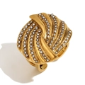 Exaggerated 18K gold plated stainless steel spiral ring with white pave zircons - Geometric Cross Spiral Vortex Zirconia Ring - Gold