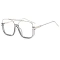 Gray semi-transparent square sunglasses with gold metal temples and double bridge design - Transparent Frame White Lens