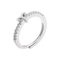 Close-up of polished silver adjustable ring featuring micro-pave zircon crystals and a knot design - Aries / Silver