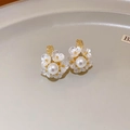 Elegant gold flower pearl earrings with sparkling crystal accents in a minimalist style - 61# Silver Earring Post - Gold Base White Pearl Shell Texture Rhinestone