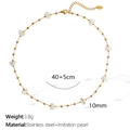 18k gold plated stainless steel necklace featuring a white butterfly imitation pearl pendant - White Pearl Gold Necklace (XL285)