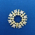 Exquisite golden floral brooch with clear crystals on blue textured background - Radial Flower Gold Clear Diamond Brooch (766)