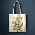 Beige canvas tote bag featuring vintage dandelion botanical illustration and roots - Dandelion Vintage Illustration (STD344-N)