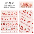 5D embossed nail art sticker CA-7043 with red cherries, bows and lace patterns - CA-7043