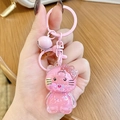 Pink cartoon cat liquid glitter keychain with cat paw sequins and heart bell - Pink Hello Kitty Milk Bean
