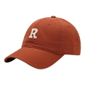 Rust orange baseball cap with white chenille R patch and curved brim for women - Adult Adjustable / Texas Orange