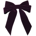 Elegant purple velvet bow hair clip with long ribbons on a clean white background - Deep purple